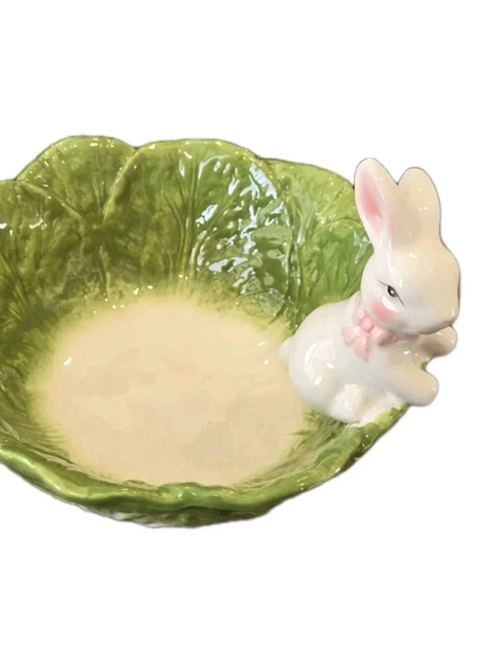 New Green Easter Bunny Cabbage Shaped Serving Dish Bowl Decorative Spring Decor